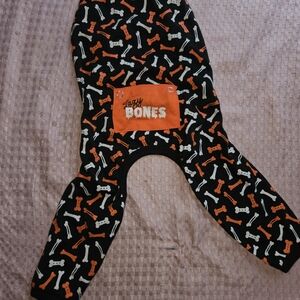 Thrills & Chills Black and Orange Dog Outfit with Halloween Bone Pattern